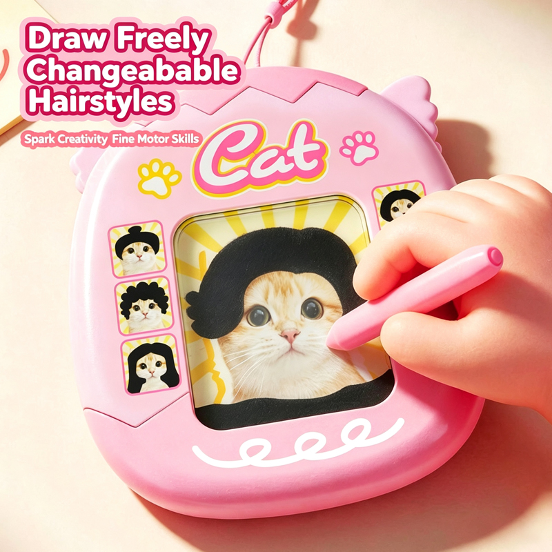 Board Game Illustration - Creative Cat Magnetic Bead Hair Styling